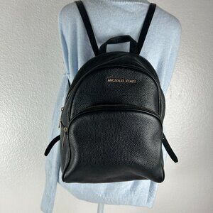 Michael Kors Backpack Erin Black Gold Accents Pebbled Leather Bag Medium 12"